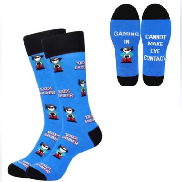 🍒🍒 Gaming In, Cannot Make Eye Contact Crew Socks - Picture 1 of 7